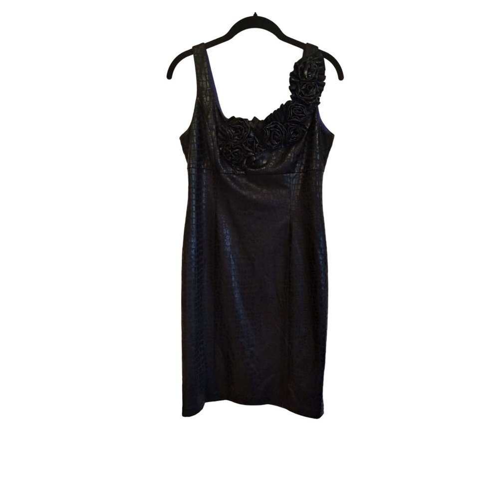 Muse black floral shoulder purple lined formal mini‎ dress